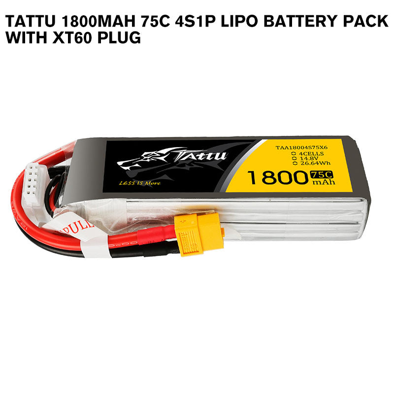 Tattu 1800mAh 75C 4S1P Lipo Battery Pack With XT60 Plug Tattu 1800mAh 75C 4S1P Lipo Battery Pack With XT60 Plug